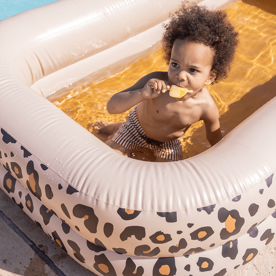 Aufblasbares Schwimmbad mit Leopardenmuster, beige, 211 x 132 x 46 cm