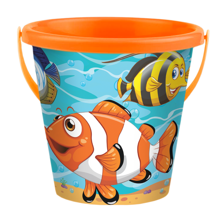 Eimer mit lustigen Fischen